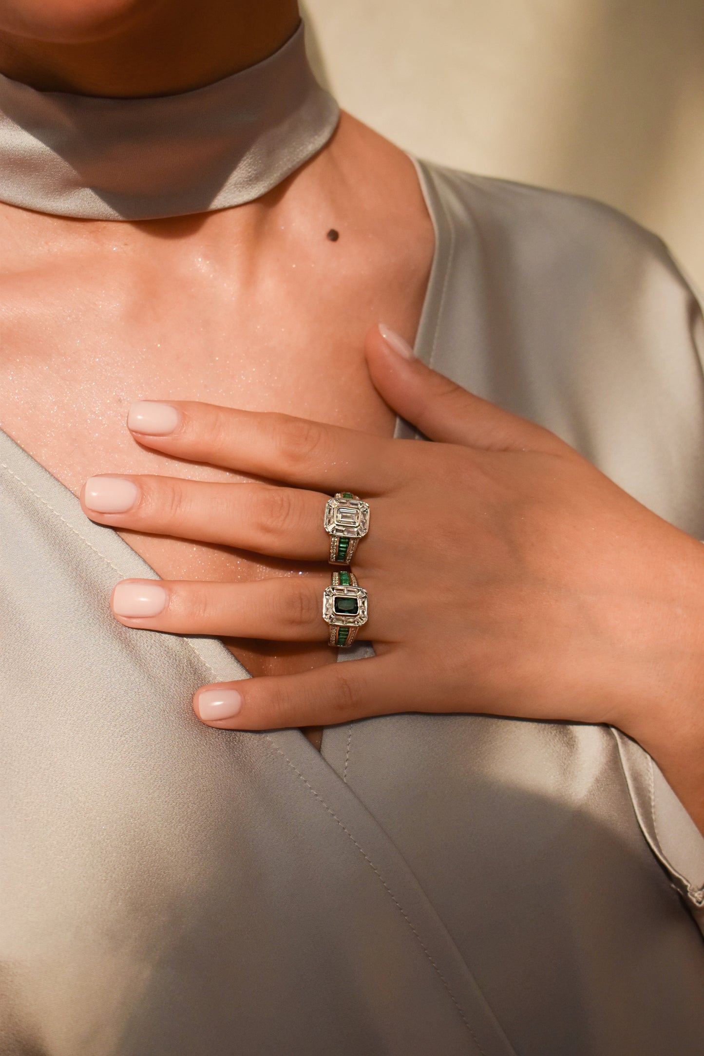 Two-tone Bezel Set Emerald Cut Ring