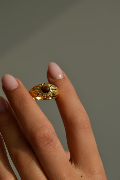 Tiger Eye Brushed Gold Ring