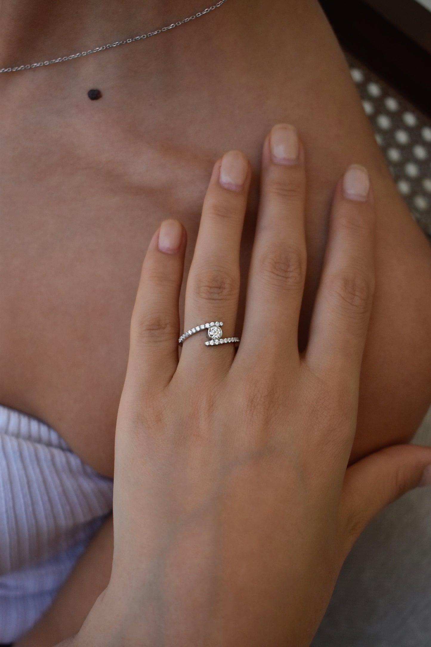 Set of Round Bezel Moissanite Cluster Necklace and Ring