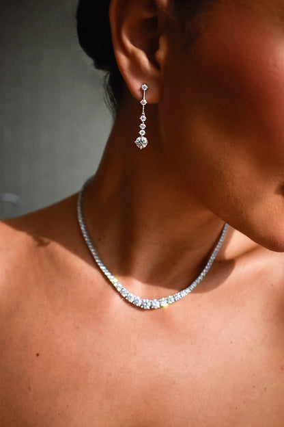 Graduated Stone Moissanite Tassel Drop Earrings
