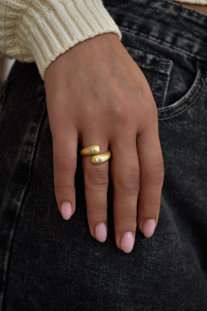 Double Twist Brushed Gold Ring