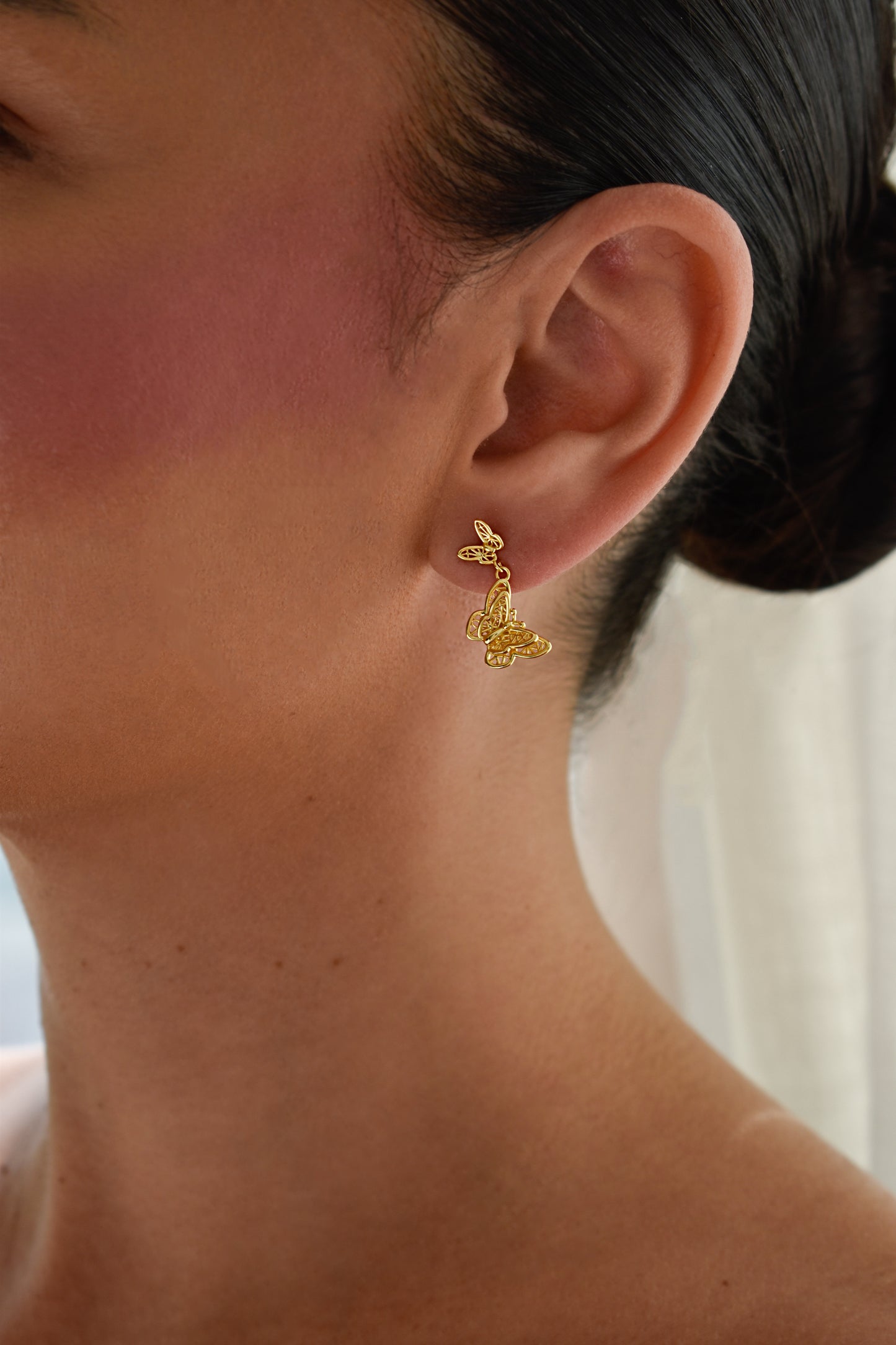 Gold Plated Double Butterfly Earrings