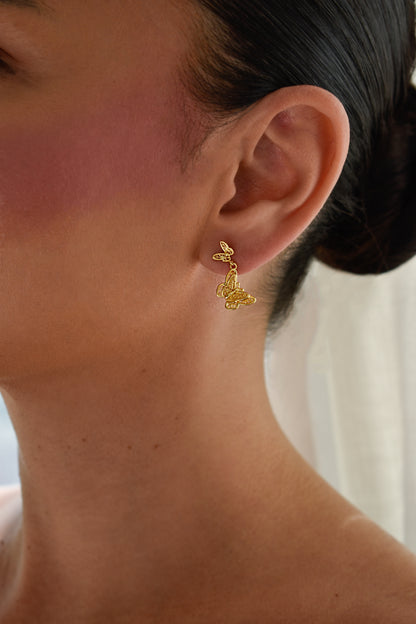 Gold Plated Double Butterfly Earrings