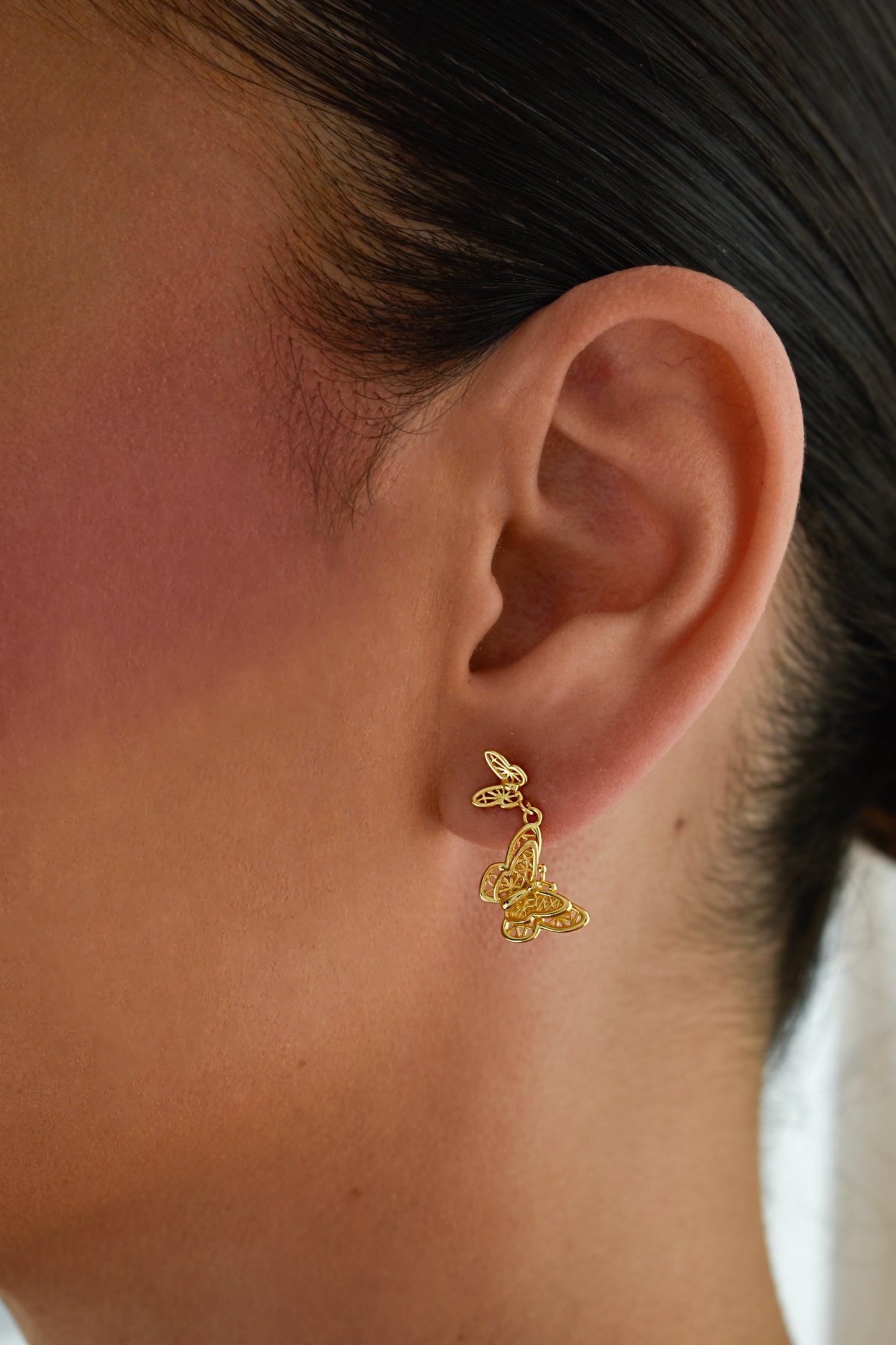 Gold Plated Double Butterfly Earrings