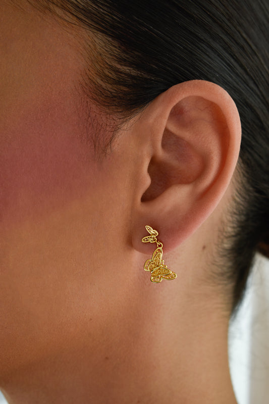 Gold Plated Double Butterfly Earrings