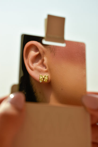 Bow Shape Brushed Gold Studs