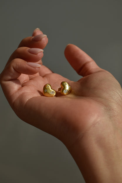 Heart Shape Brushed Gold Studs