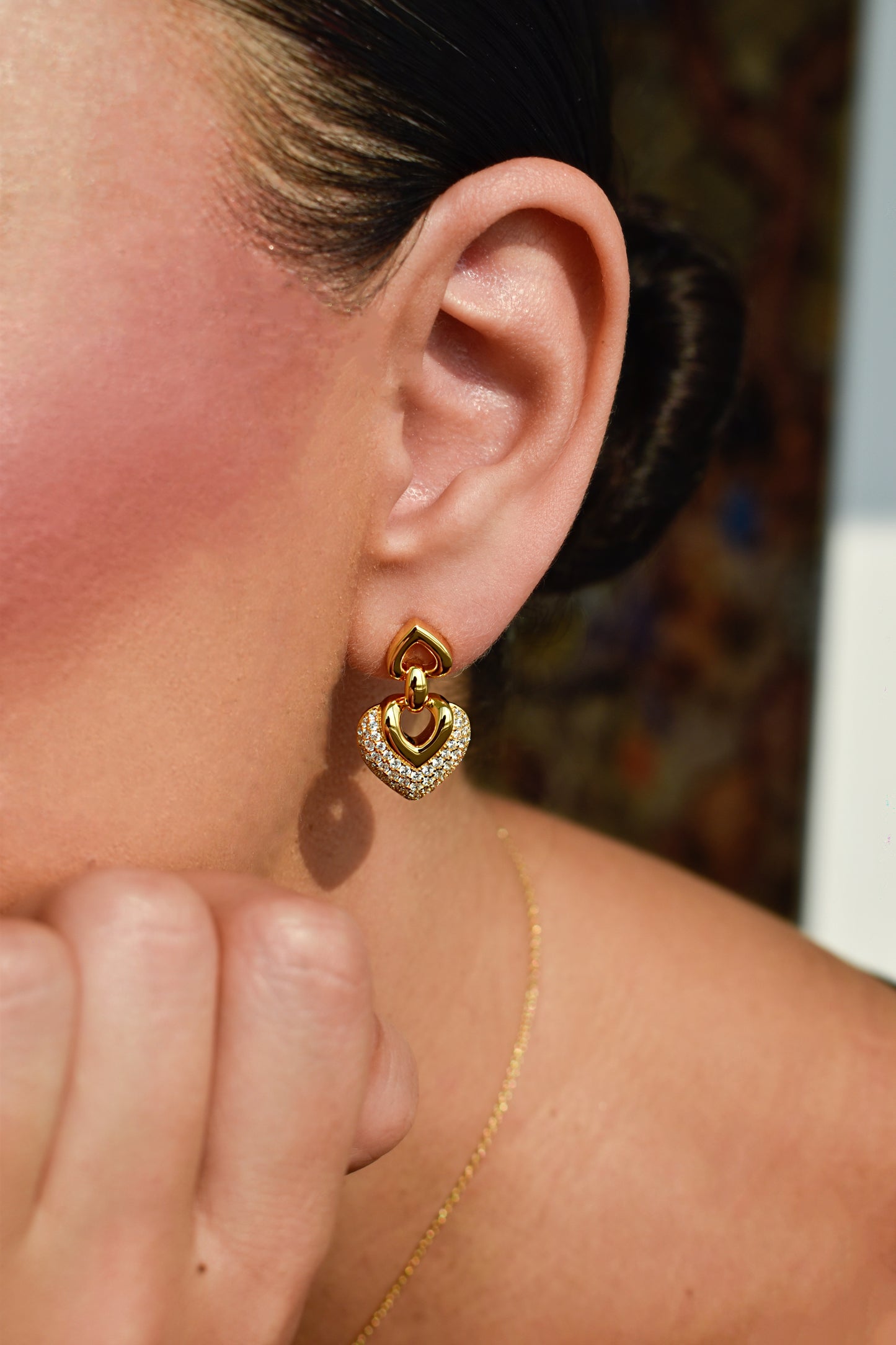 Double Heart Gold Plated Drop Earrings