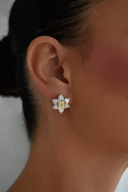 Eternity Hearts and Emerald Cut in Rose Shape Stud Earrings