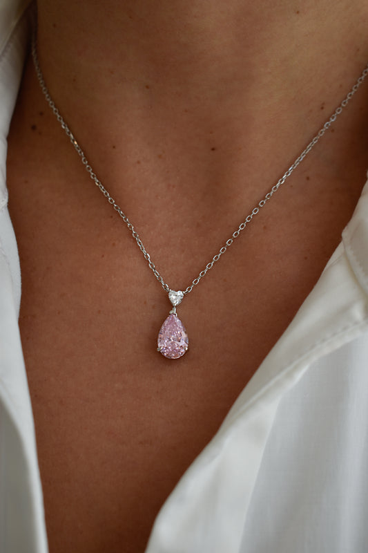 Pink Stone Pear Shape Necklace