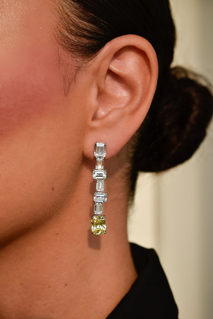 Emerald Cut Long Drop Earrings