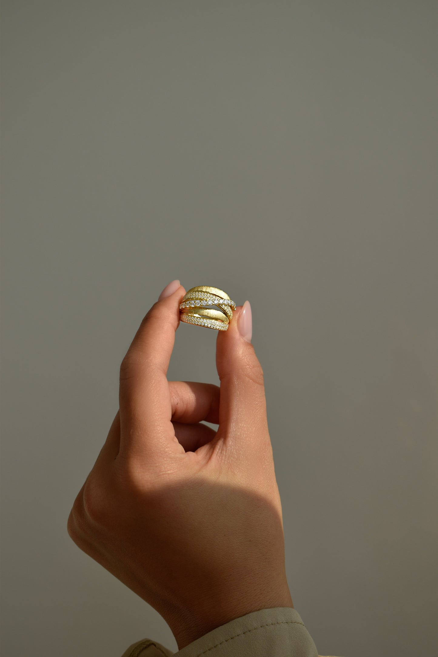 Stax Five Row Brushed Gold Ring