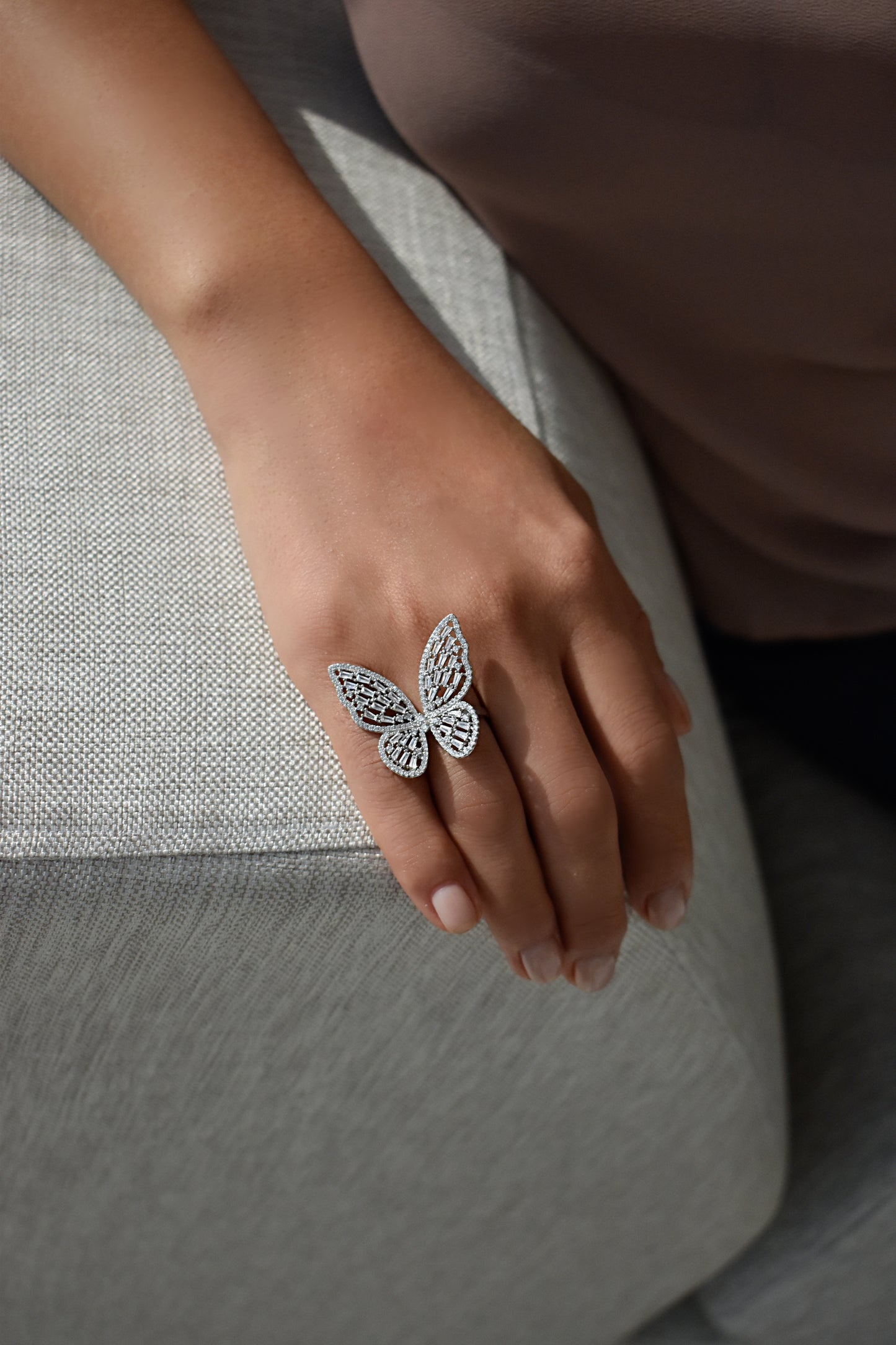 Baguette Cut Large Butterfly Ring