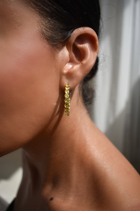 Yellow Stone Round Cut Hoops