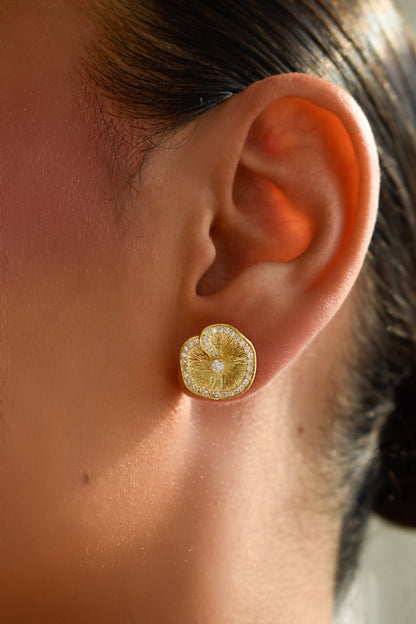 Lotus Leaf Brushed Gold Stud Earrings