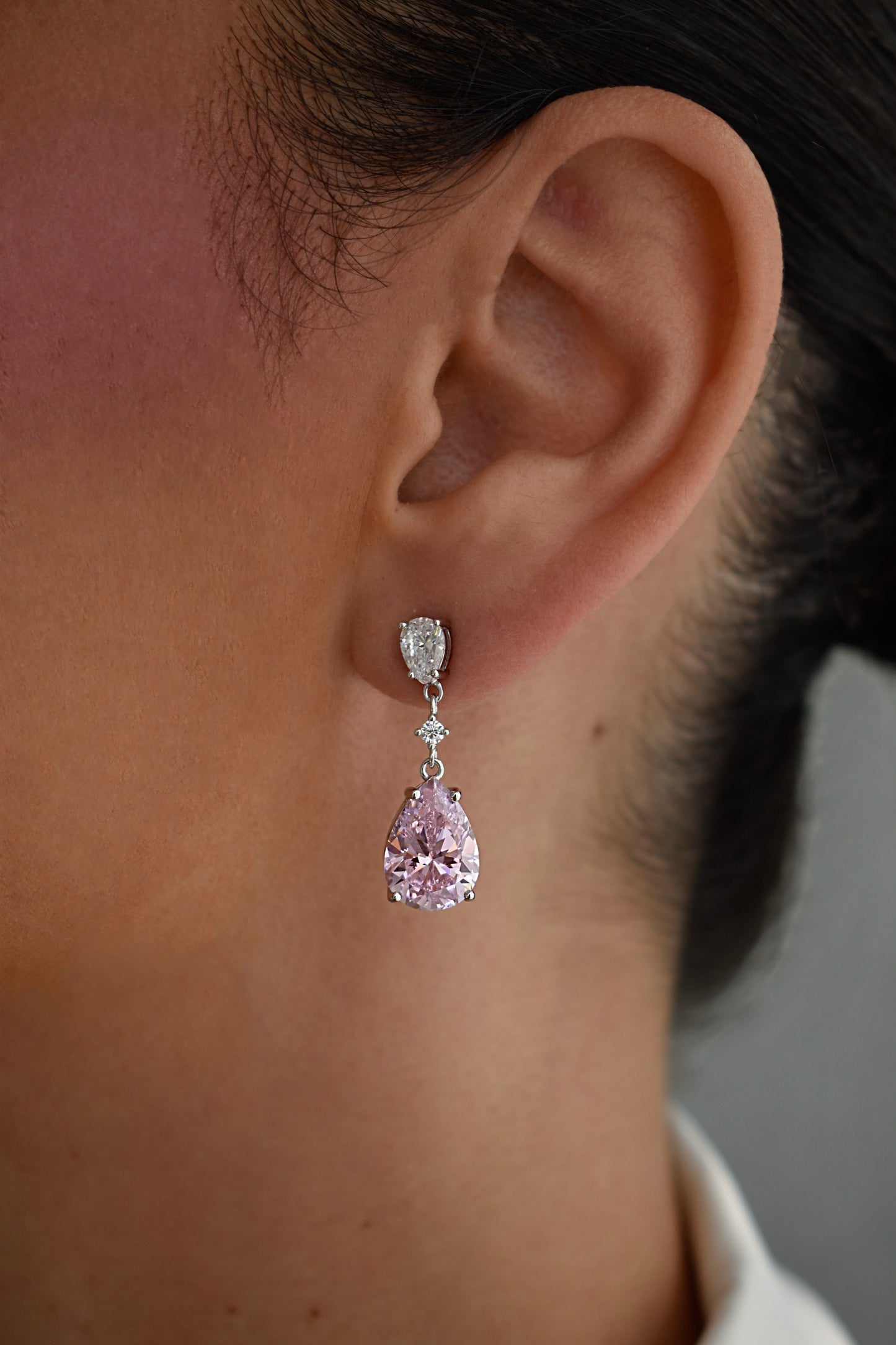 Pink Stone Pear Shape Drop Earrings