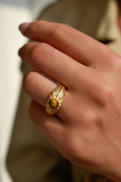 Tiger Eye Brushed Gold Ring