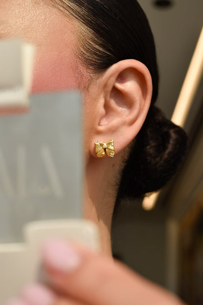 Bow Shape Brushed Gold Studs