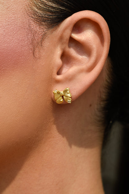 Bow Shape Brushed Gold Studs