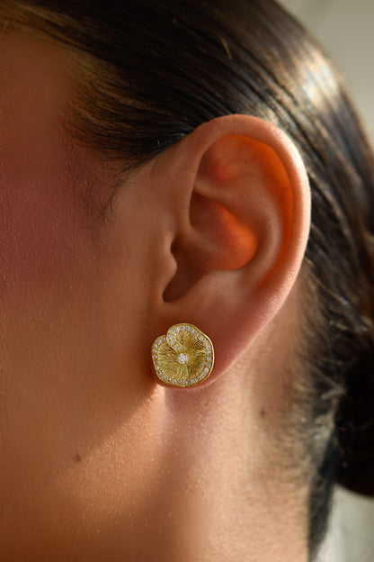 Lotus Leaf Brushed Gold Stud Earrings