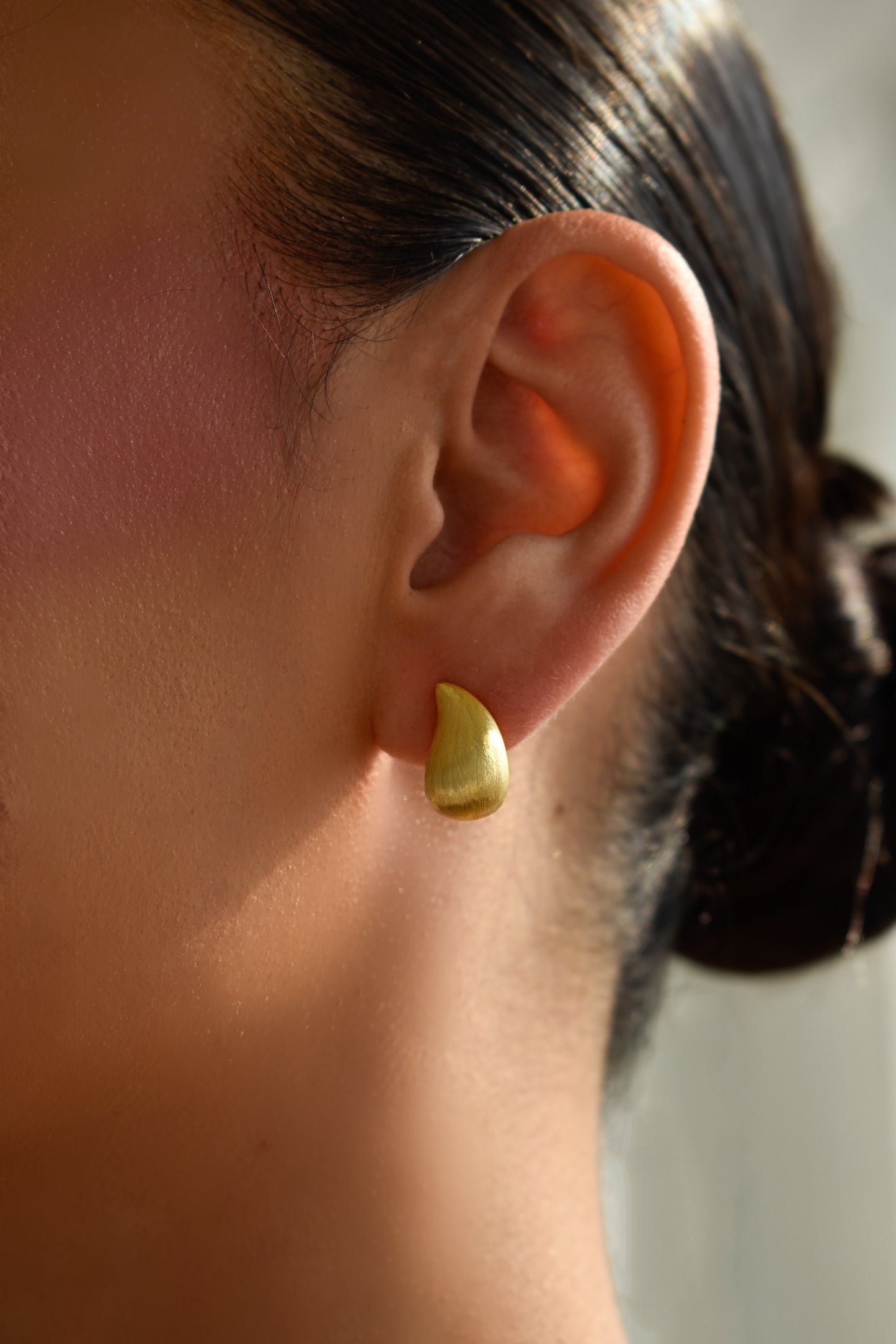Teardrop Brushed Gold Stud Earrings