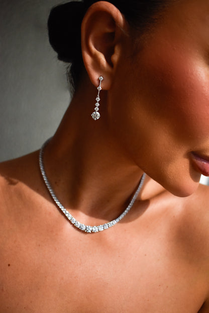 Graduated Stone Moissanite Tassel Drop Earrings