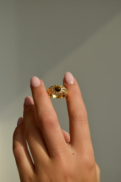 Tiger Eye Brushed Gold Ring