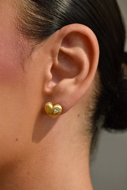 Heart Shape Brushed Gold Studs