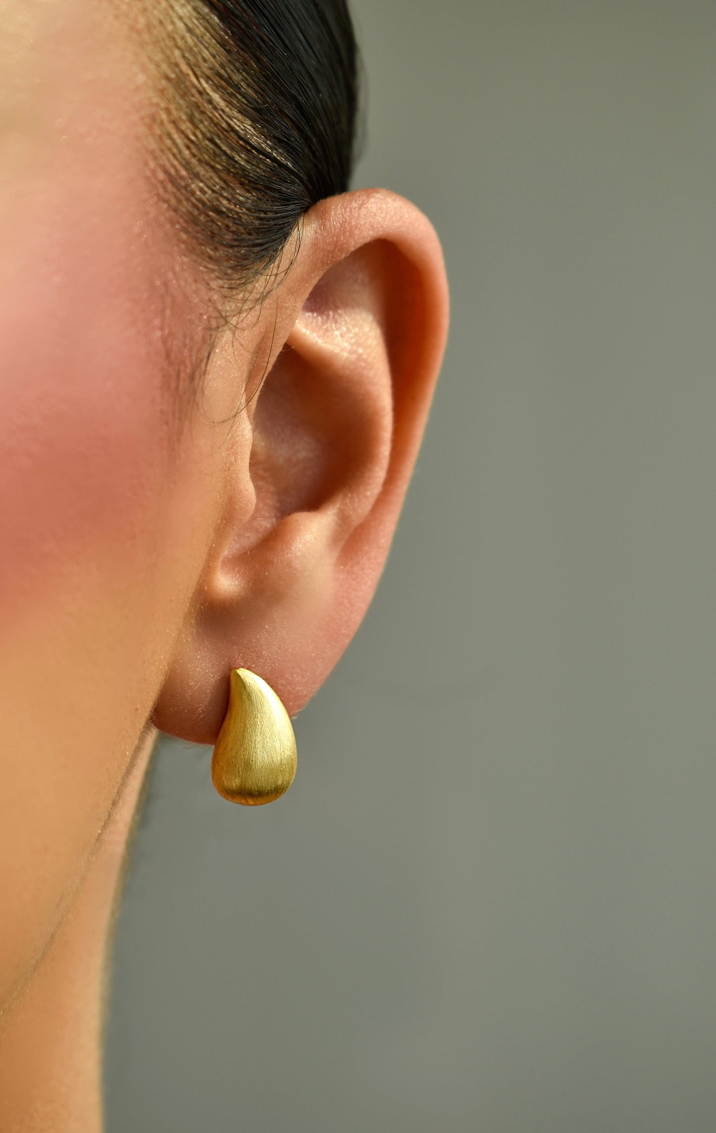 Teardrop Brushed Gold Stud Earrings