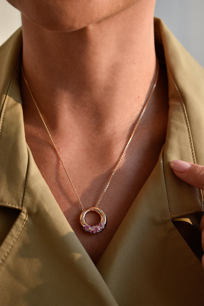 Pink Ombré Stones Round Shape Rose Gold Necklace