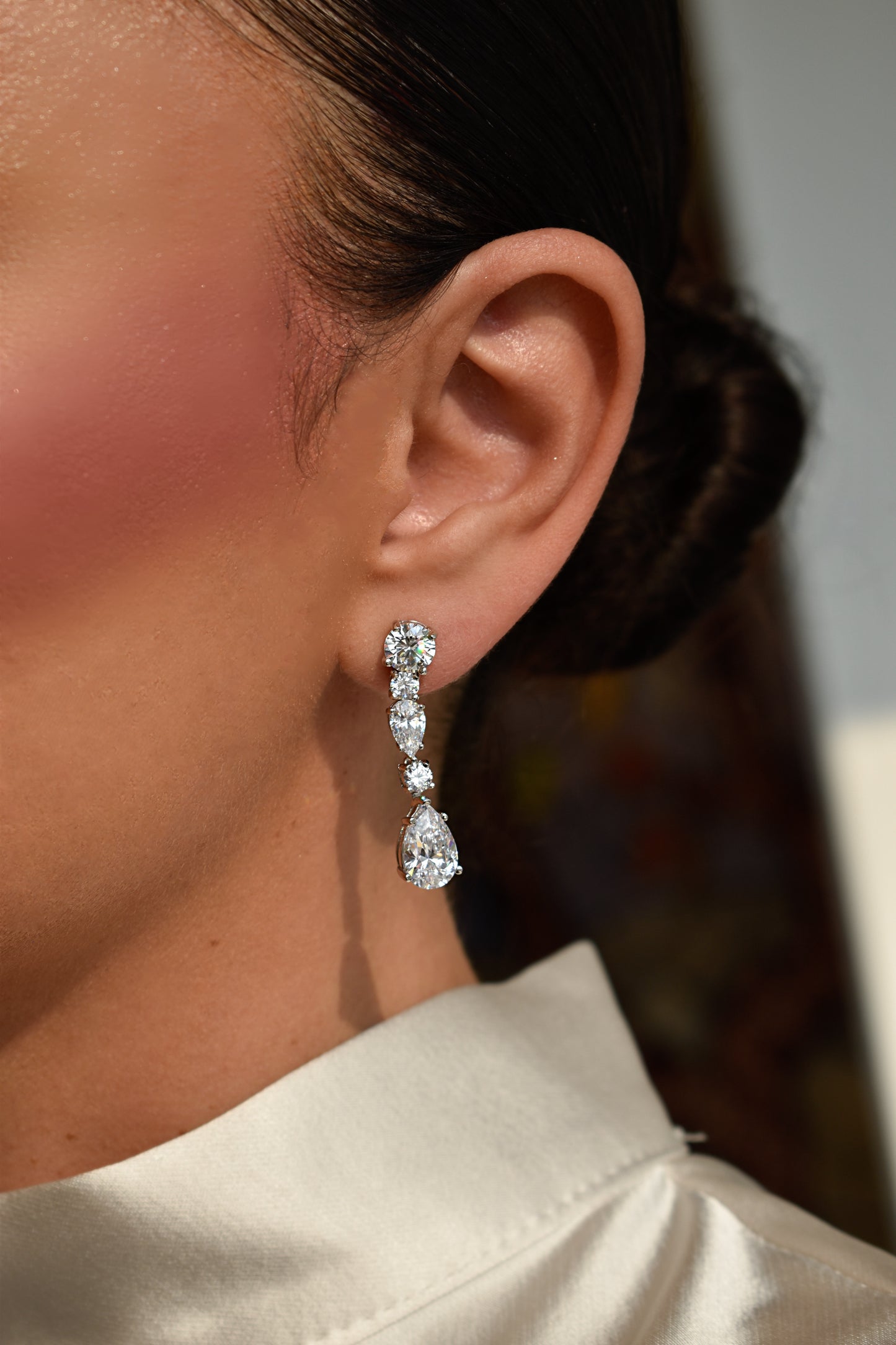 Pear and Round Shape Drop Earrings