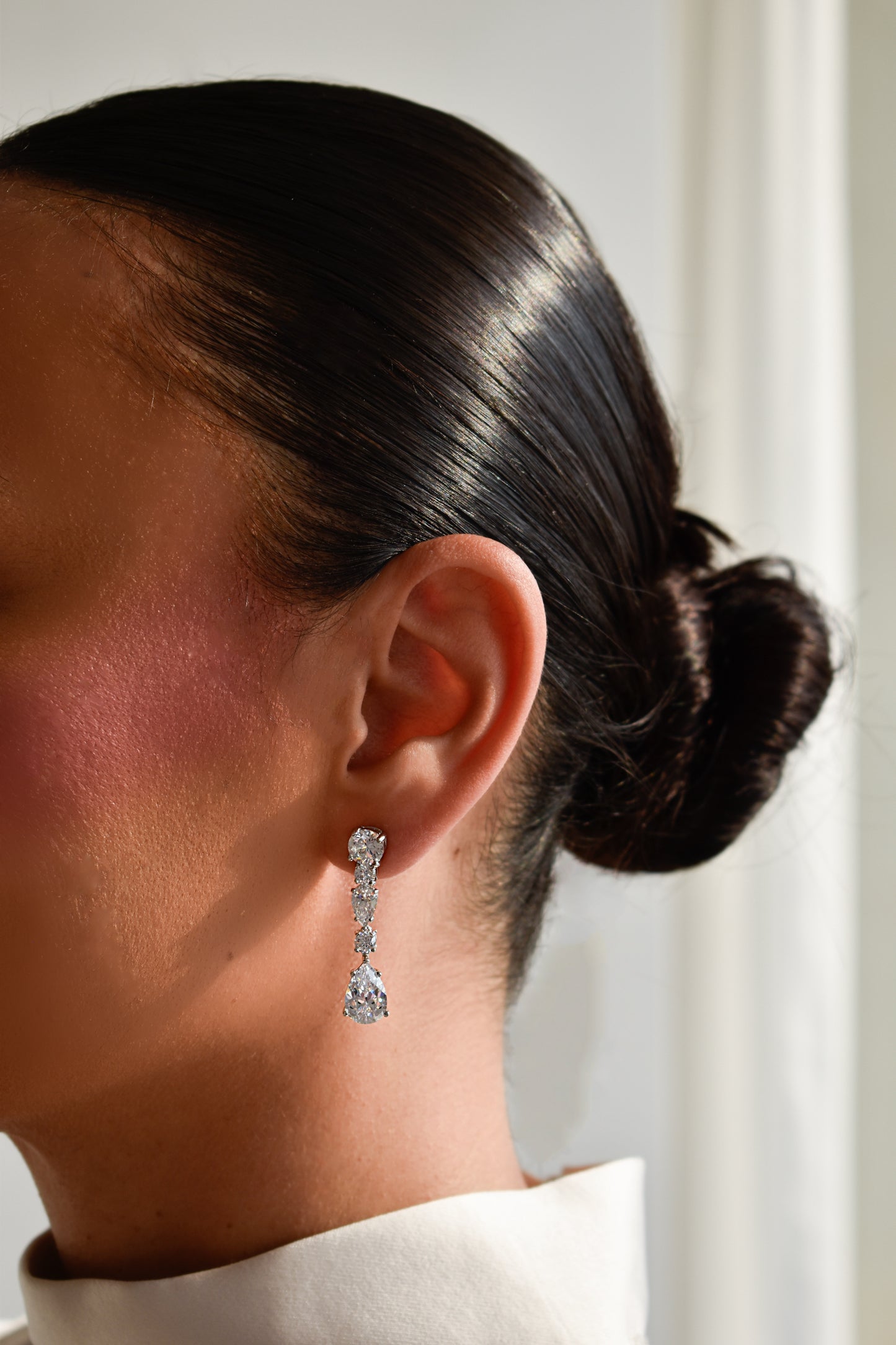 Pear and Round Shape Drop Earrings