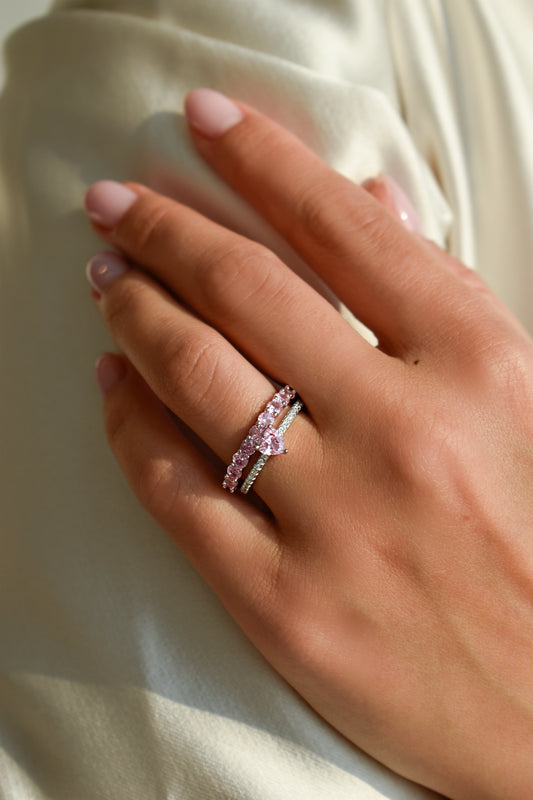 0.5 Carat Pink Stone Heart Shape Twin Band