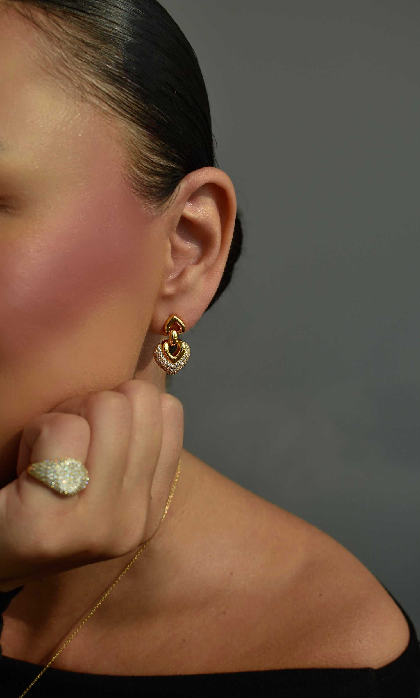 Double Heart Gold Plated Drop Earrings