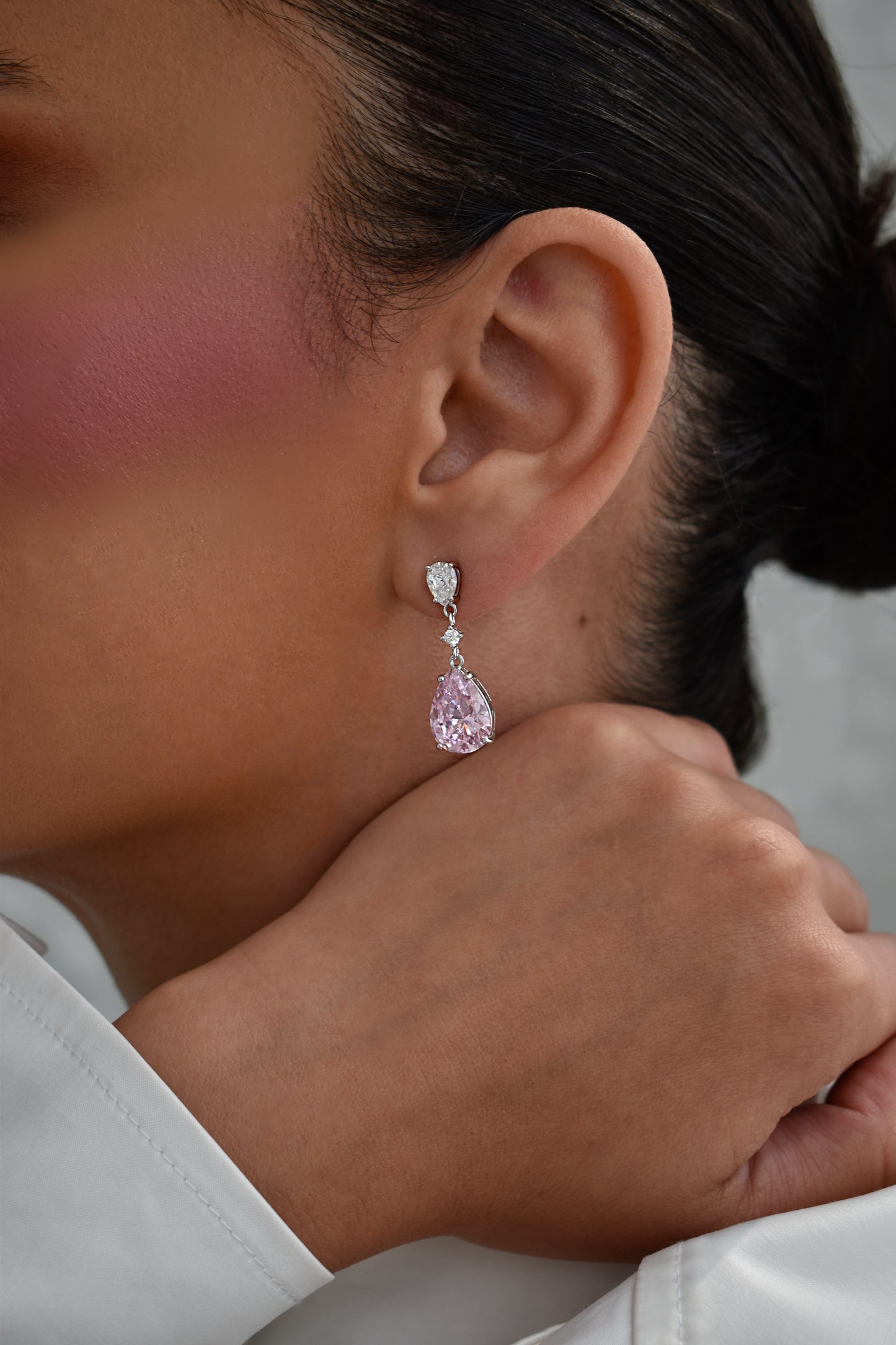Pink Stone Pear Shape Drop Earrings