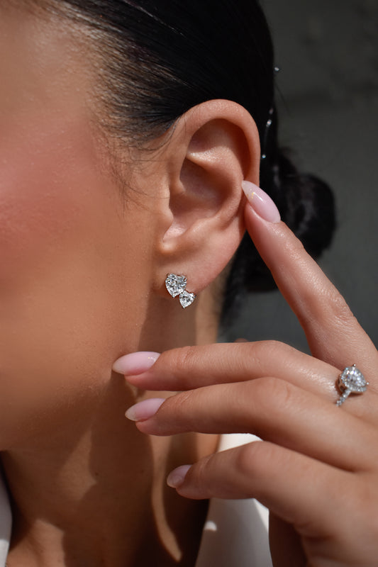 Heart Shaped Duo Moissanite Stud Earrings
