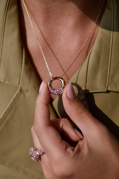 Pink Ombré Stones Round Shape Rose Gold Necklace