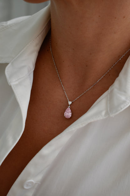 Pink Stone Pear Shape Necklace