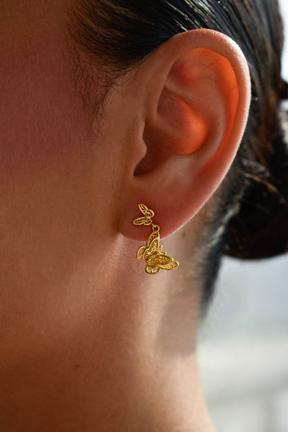 Gold Plated Double Butterfly Earrings