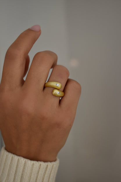 Double Twist Brushed Gold Ring