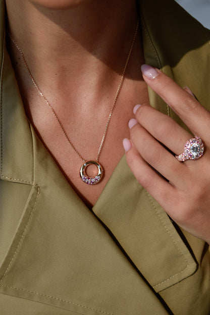 Pink Ombré Stones Round Shape Rose Gold Necklace