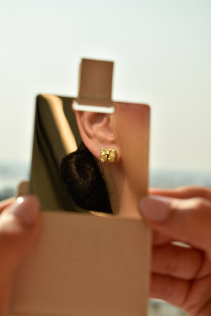Bow Shape Brushed Gold Studs