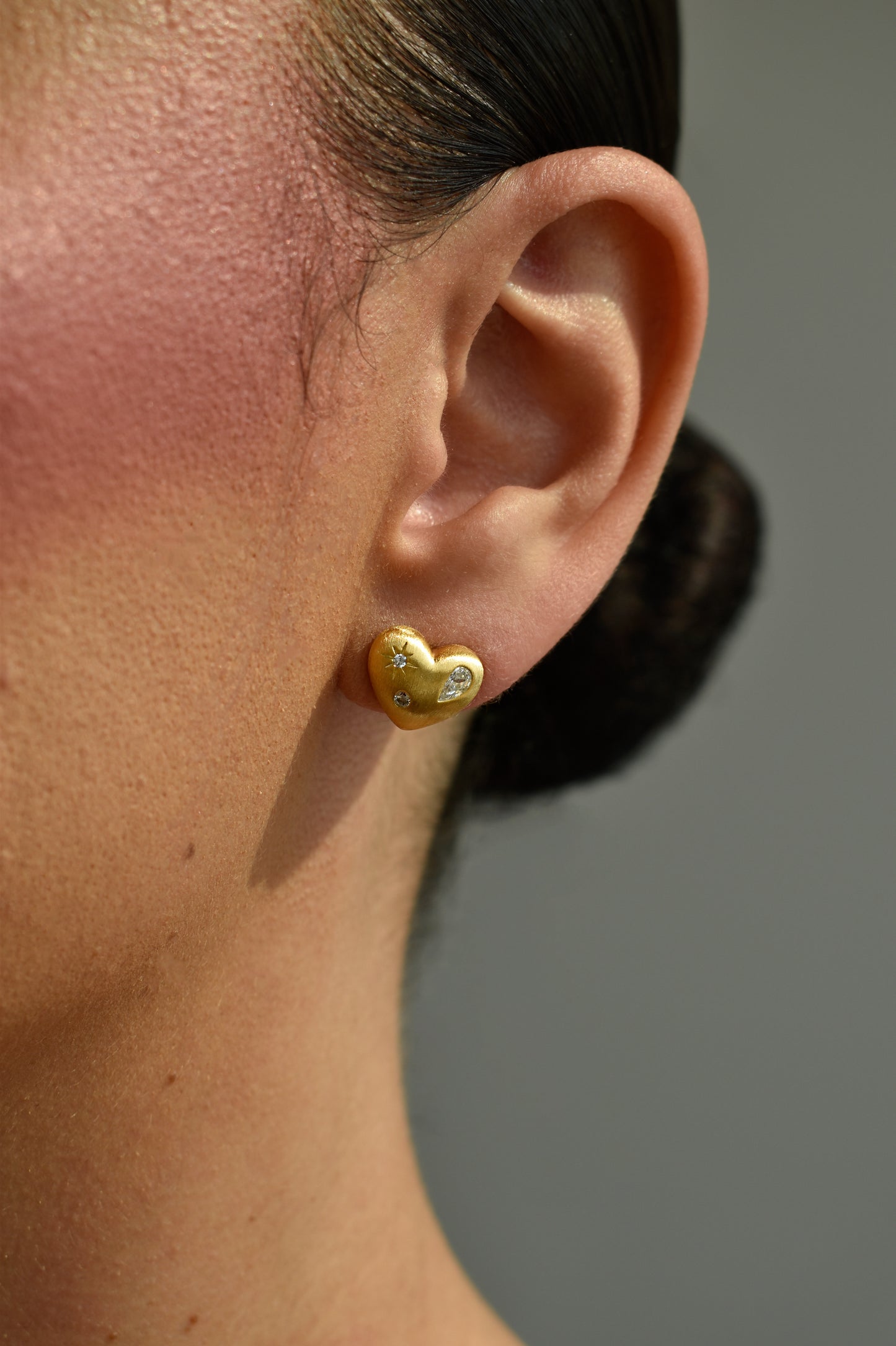 Heart Shape Brushed Gold Studs