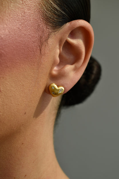 Heart Shape Brushed Gold Studs