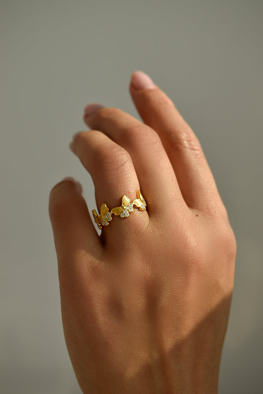 Butterfly Eternity Brushed Gold Band