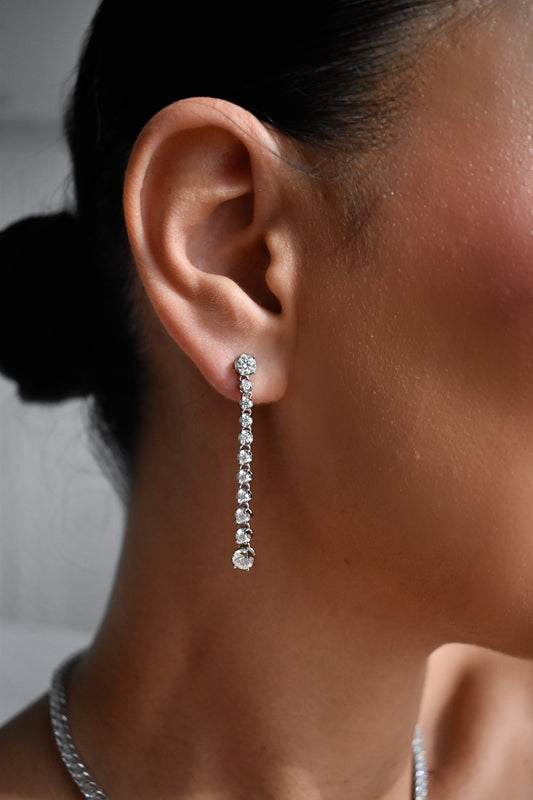 Moissanite Graduated Stone Long Tassel Drop Earrings