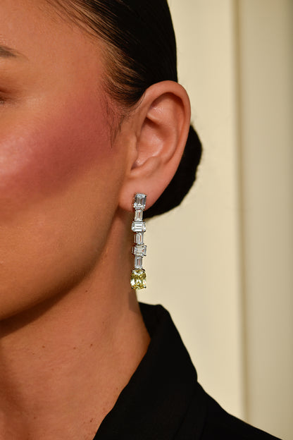 Emerald Cut Long Drop Earrings