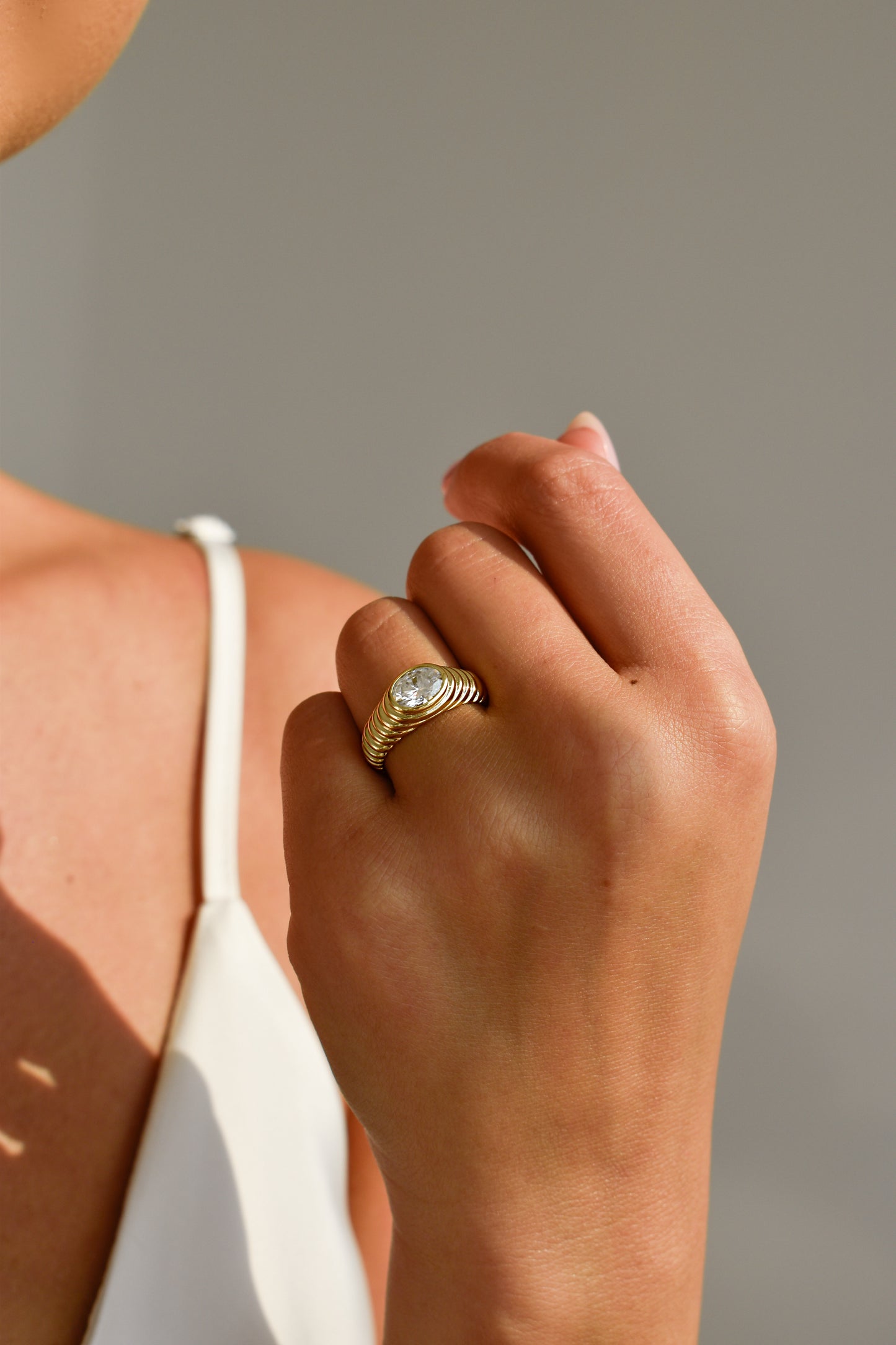 Oval Cut Moissanite Gold Plated Ring