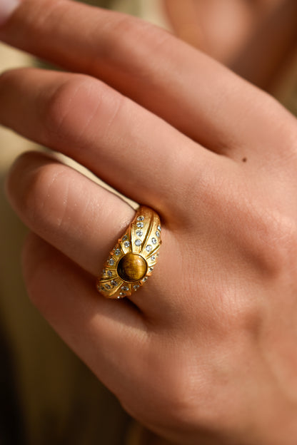 Tiger Eye Brushed Gold Ring