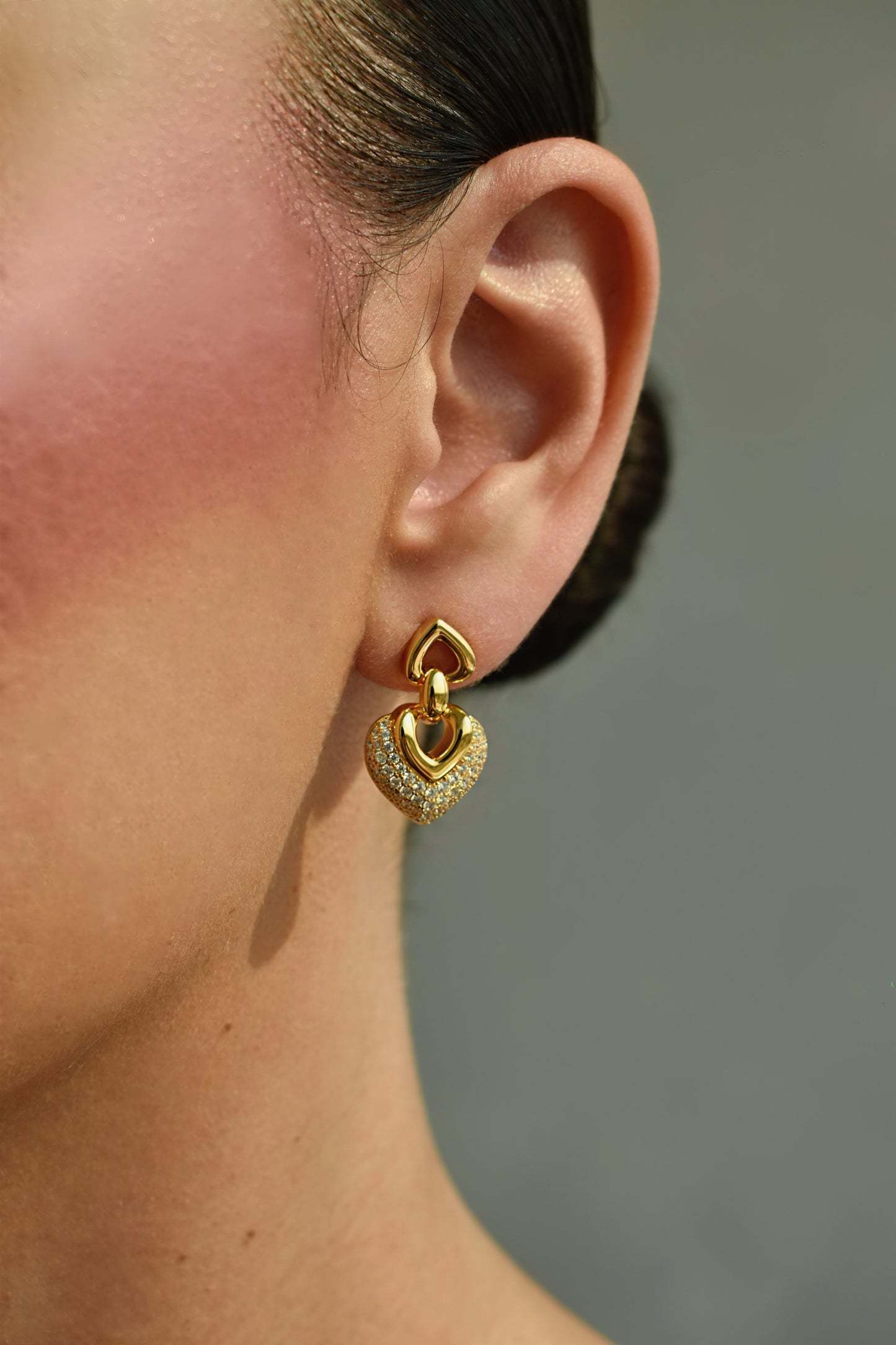 Double Heart Gold Plated Drop Earrings